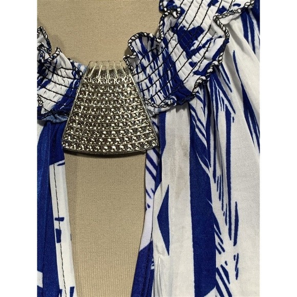 NWT Hawaiian Palms Backless Keyhole Front Sundress Maxi Dress Blue White XXL #14 - Picture 2 of 4